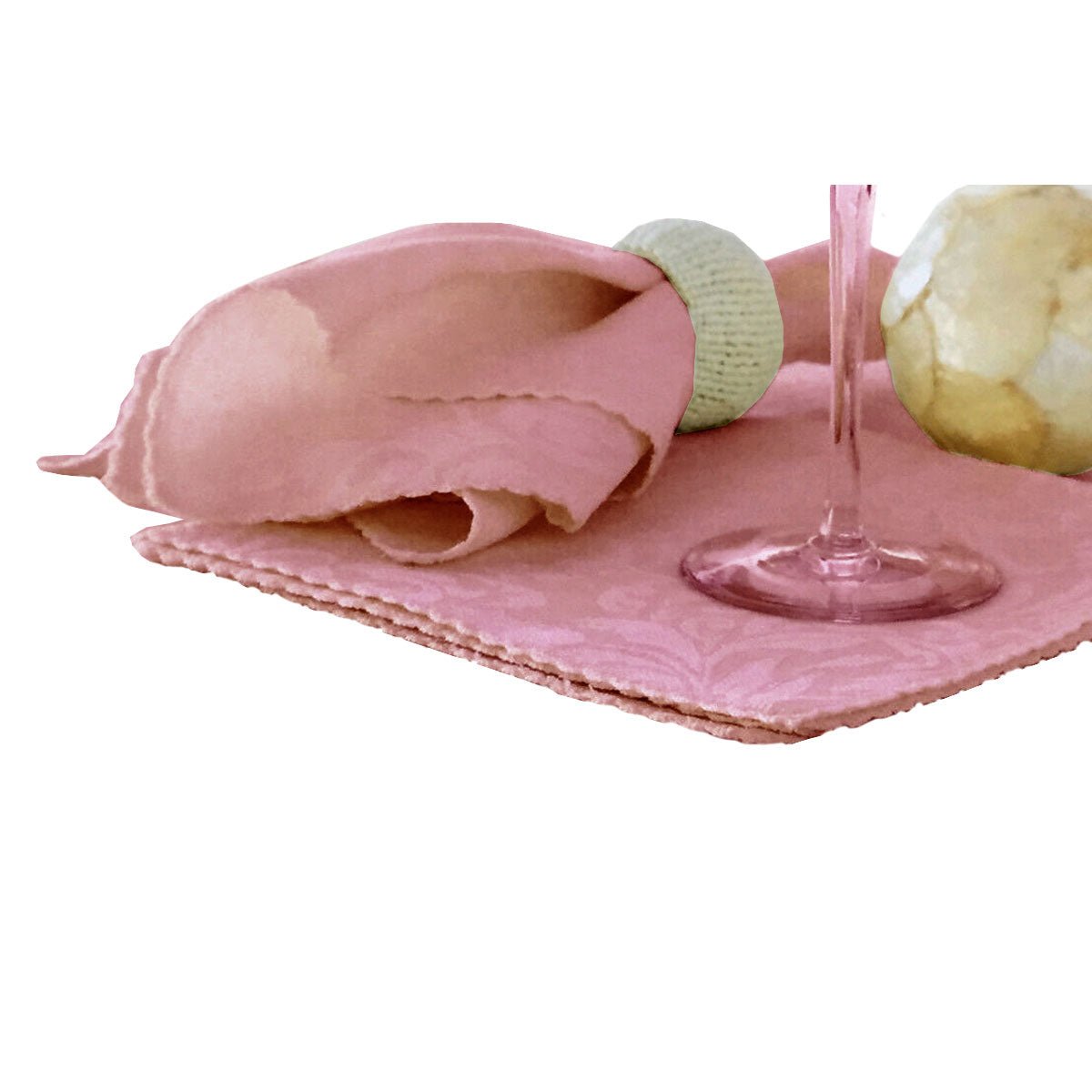 Set of 6 Damask Embossed Polyester Cotton Napkins Blossom Pink 40 x 40cm - NuSea